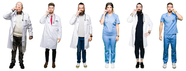 Arka Plan Ağız Kolaj Grup Beyaz Üzerine Doktorlar Cerrahlar Insan — Stok fotoğraf