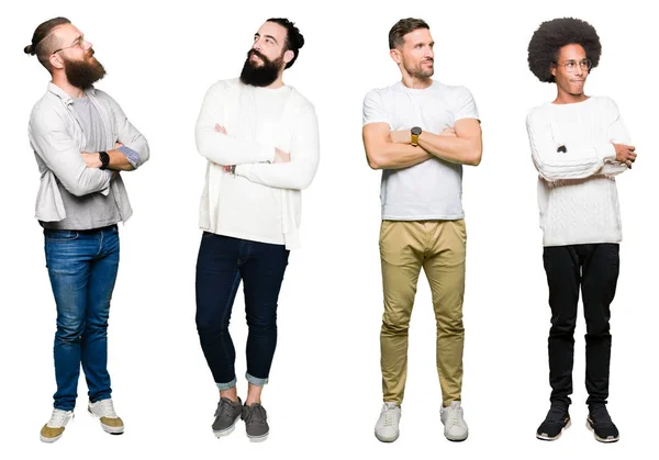 Collage Gruppo Giovani Sfondo Bianco Isolato Sorridente Guardando Lato Con — Foto Stock
