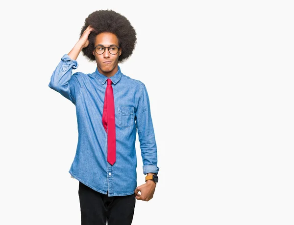 Jovem Homem Negócios Afro Americano Com Cabelo Afro Vestindo Óculos — Fotografia de Stock