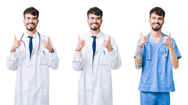 Collage Eines Arztes Arztkittel Über Einem Isolierten Erfolgsschild Der Eine — Stockfoto