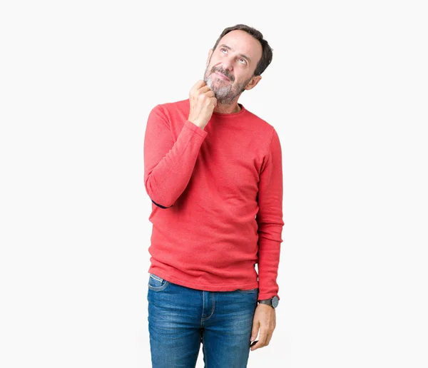 Gutaussehender Älterer Herr Mittleren Alters Der Einen Winterpullover Über Isoliertem — Stockfoto