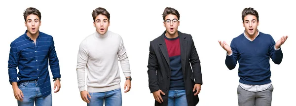 Collage Joven Hombre Negocios Guapo Sobre Fondo Aislado Asustado Sorprendido —  Fotos de Stock