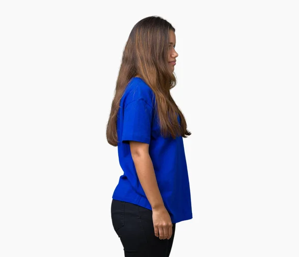Giovane Bella Donna Bruna Che Indossa Shirt Blu Sfondo Isolato — Foto Stock