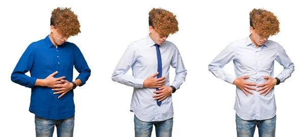 Collage Giovani Bussines Uomo Con Capelli Ricci Indossando Occhiali Sfondo — Foto Stock