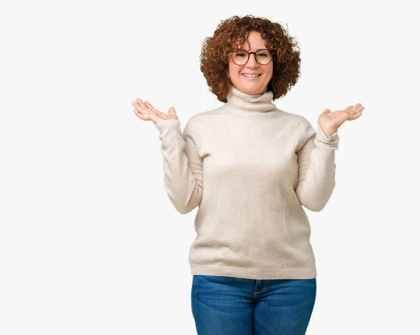 Senior Vrouw Mooi Midden Ager Coltrui Trui Bril Dragen Geïsoleerde — Stockfoto