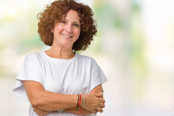 Hermosa Mujer Mediana Edad Ager Vistiendo Camiseta Blanca Sobre Fondo —  Fotos de Stock