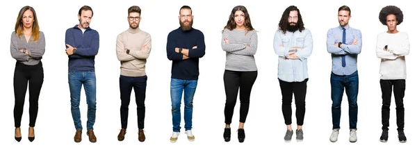 Collage Personas Sobre Fondo Blanco Aislado Escéptico Nervioso Desaprobando Expresión —  Fotos de Stock
