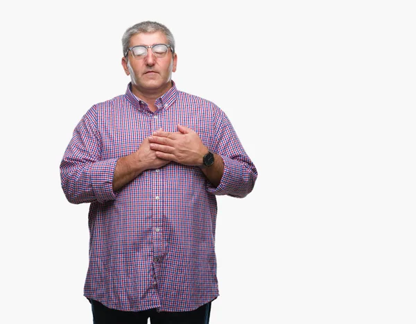 Hombre Mayor Guapo Con Gafas Sobre Fondo Aislado Sonriendo Con — Foto de Stock