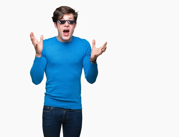 Young Man Wearing Funny Thug Life Glasses Isolated Background Celebrating — Stock Photo, Image