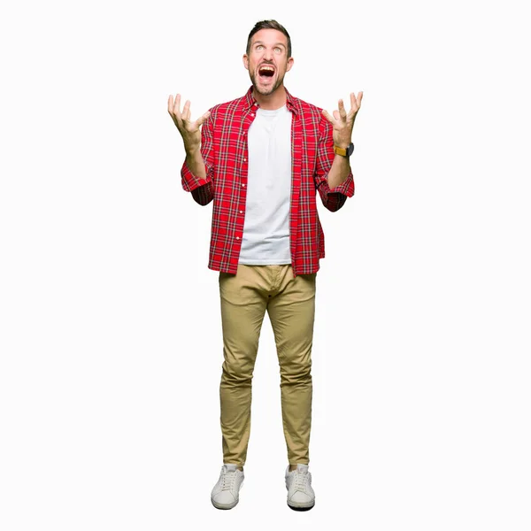Handsome Man Wearing Casual Shirt Crazy Mad Shouting Yelling Aggressive — Stock Photo, Image