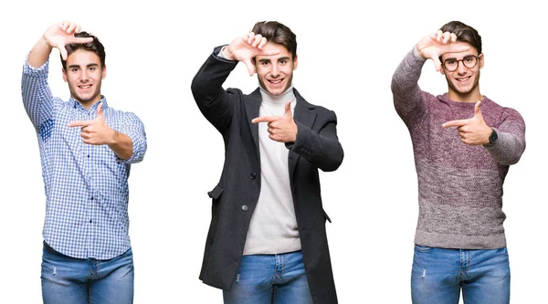 Colagem Jovem Homem Negócios Bonito Sobre Fundo Isolado Sorrindo Fazendo — Fotografia de Stock