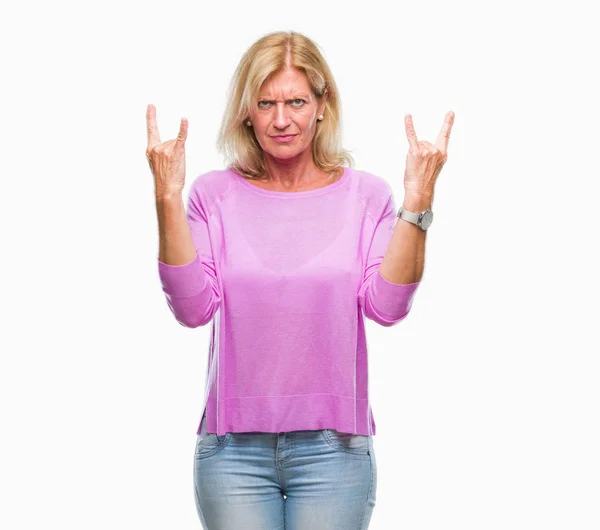 Middle Age Blonde Woman Isolated Background Shouting Crazy Expression Doing — Stock Photo, Image