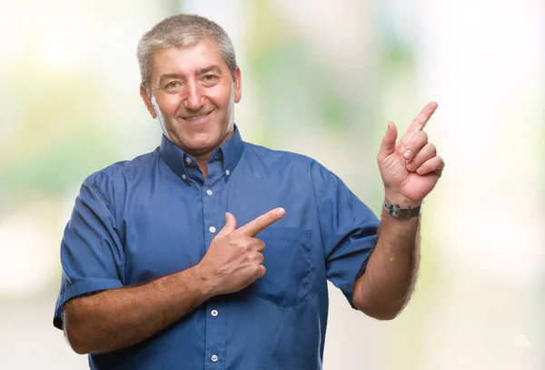 Handsome Senior Man Isolated Background Smiling Looking Camera Pointing Two — Stock Photo, Image