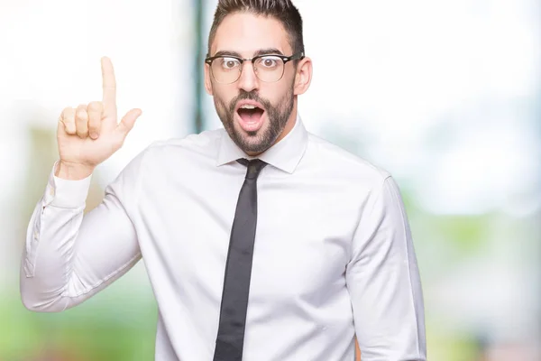 Joven Hombre Negocios Guapo Con Gafas Sobre Fondo Aislado Apuntando —  Fotos de Stock