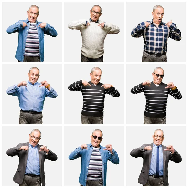 Collage Bell Uomo Anziano Sfondo Bianco Isolato Guardando Fiducioso Con — Foto Stock