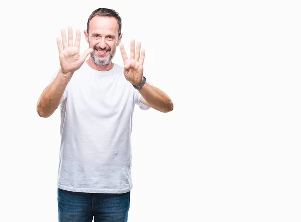 Medelåldern Hoary Senior Man Klädd Vit Shirt Över Isolerade Bakgrund — Stockfoto