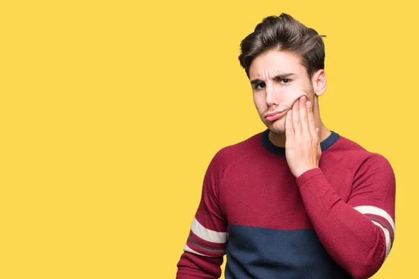 Young Handsome Man Isolated Background Touching Mouth Hand Painful Expression — Stock Photo, Image