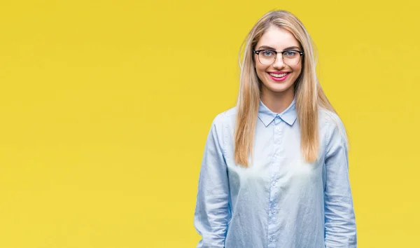 Jovem Mulher Negócios Loira Bonita Usando Óculos Sobre Fundo Isolado — Fotografia de Stock