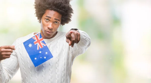 Afro Amerikansk Man Flagga Australien Över Isolerade Bakgrund Pekar Med — Stockfoto
