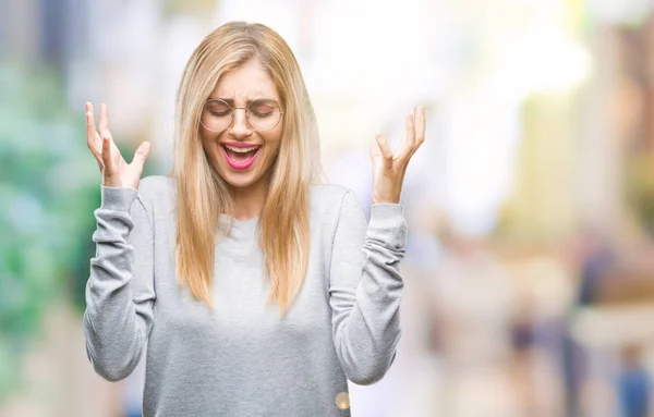 Giovane Bella Donna Bionda Con Gli Occhiali Sfondo Isolato Che — Foto Stock