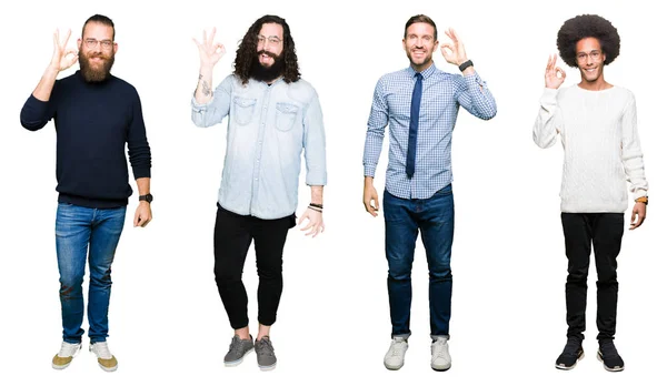 Collage Grupo Hombres Jóvenes Sobre Fondo Blanco Aislado Sonriendo Positiva — Foto de Stock