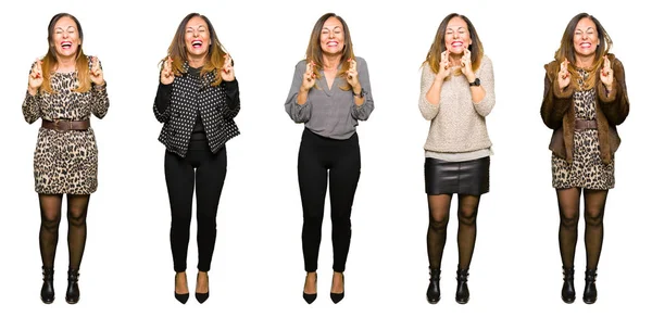 Collage Mujer Elegante Mediana Edad Sobre Fondo Blanco Aislado Sonriendo — Foto de Stock