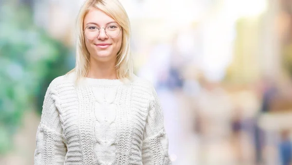 Mladá Krásná Blondýna Žena Nosí Zimní Svetr Brýle Izolované Pozadí — Stock fotografie