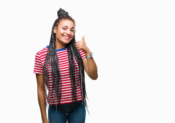 Young Gevlochten Hair Afrikaans Amerikaans Meisje Geïsoleerde Achtergrond Gelukkig Duimschroef — Stockfoto