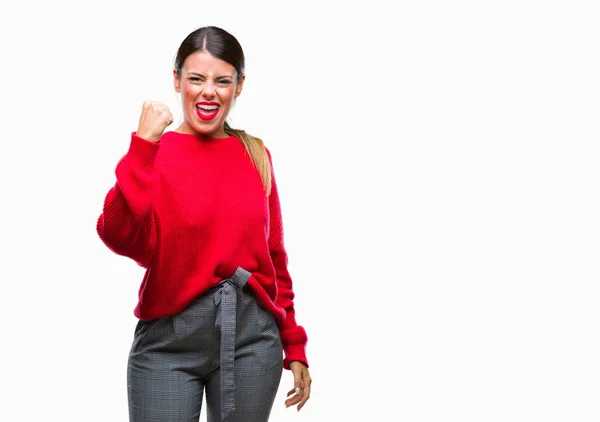 Young Beautiful Business Woman Wearing Winter Sweater Isolated Background Angry — Stock Photo, Image