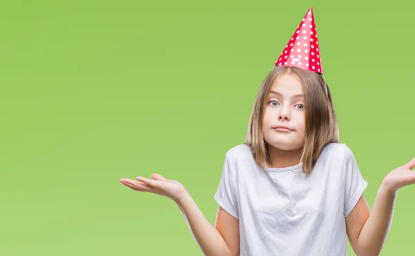 Menina Bonita Nova Usando Boné Aniversário Sobre Fundo Isolado Expressão — Fotografia de Stock