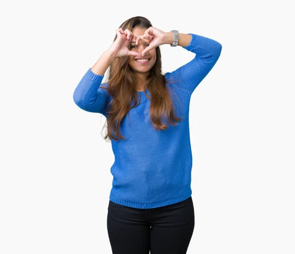 Joven Hermosa Morena Vistiendo Suéter Azul Sobre Fondo Aislado Haciendo —  Fotos de Stock