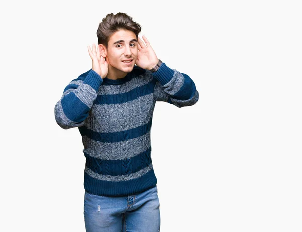 Young Handsome Man Isolated Background Trying Hear Both Hands Ear — Stock Photo, Image