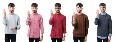 El ve parmak ile İtalyan jest yapıyor emin ifade izole arka plan üzerinde genç adam kolaj