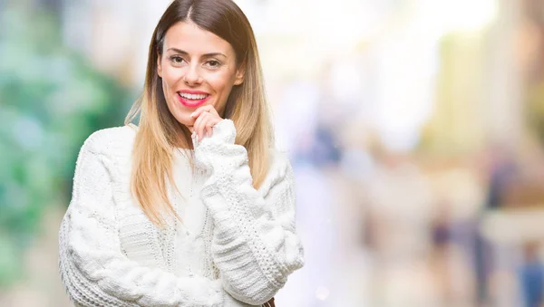 Young Beautiful Woman Casual White Sweater Isolated Background Looking Confident — Stock Photo, Image