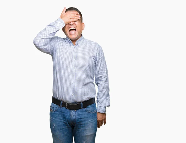 Homem Negócios Árabe Meia Idade Sobre Fundo Isolado Sorrindo Rindo — Fotografia de Stock