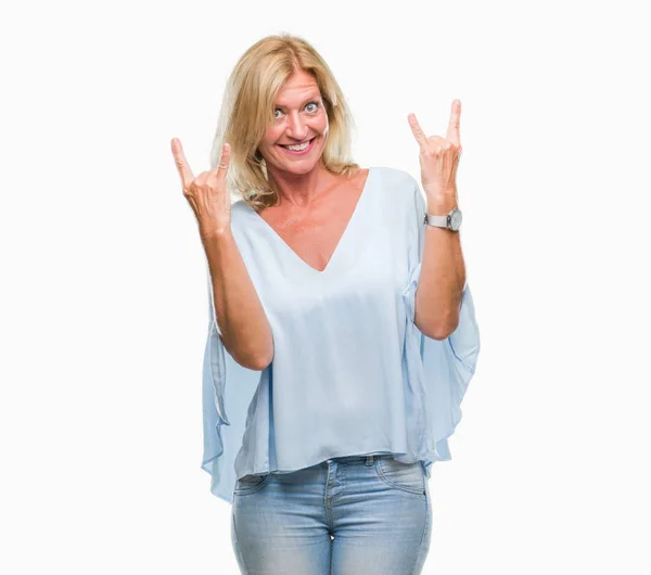 Middle Age Blonde Business Woman Isolated Background Shouting Crazy Expression — Stock Photo, Image