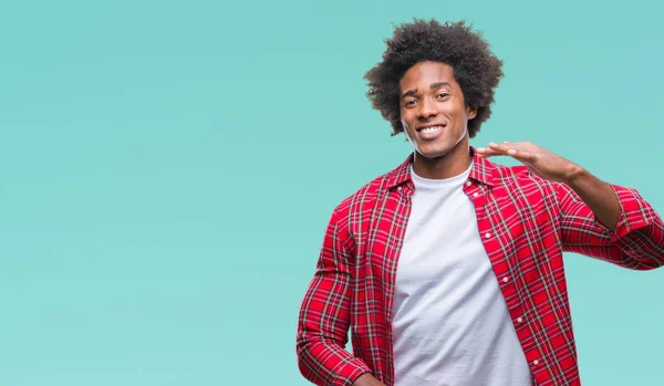 Afro American Man Isolated Background Gesturing Hands Showing Big Large — Stock Photo, Image