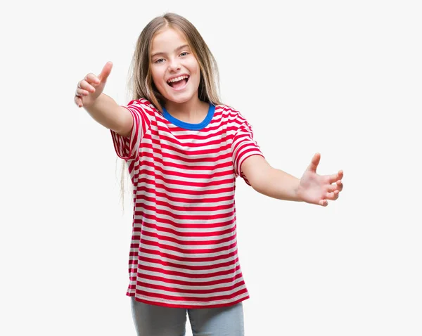 Young Beautiful Girl Isolated Background Looking Camera Smiling Open Arms — Stock Photo, Image