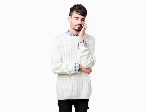 Young Handsome Man Wearing Winter Sweater Isolated Background Thinking Looking — Stock Photo, Image