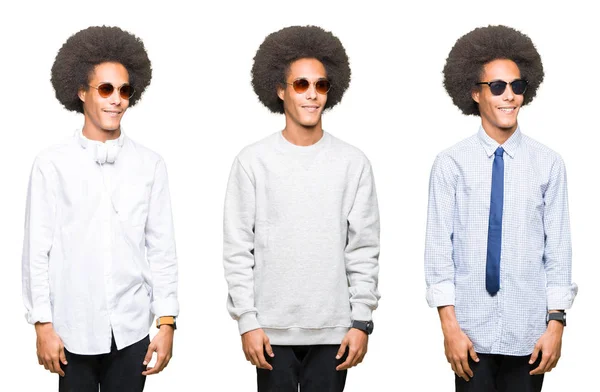 Colagem Jovem Com Cabelo Afro Sobre Fundo Isolado Branco Olhando — Fotografia de Stock