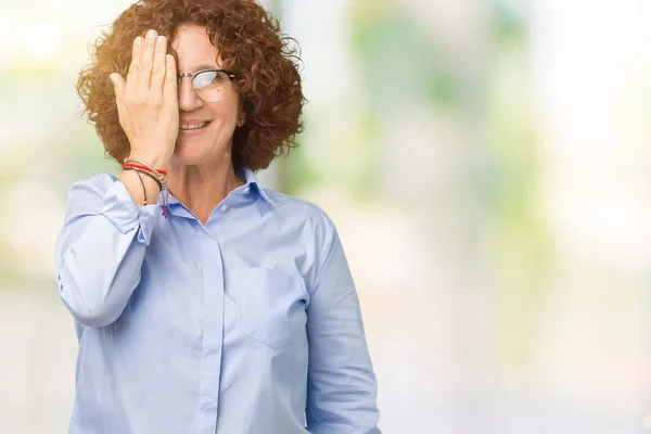 Mooie Midden Ager Senior Businees Vrouw Bril Geïsoleerde Achtergrond Die — Stockfoto