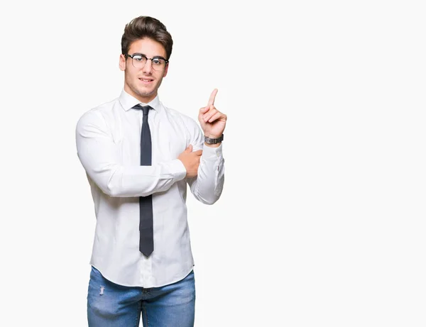 Joven Hombre Negocios Con Gafas Sobre Fondo Aislado Con Una — Foto de Stock