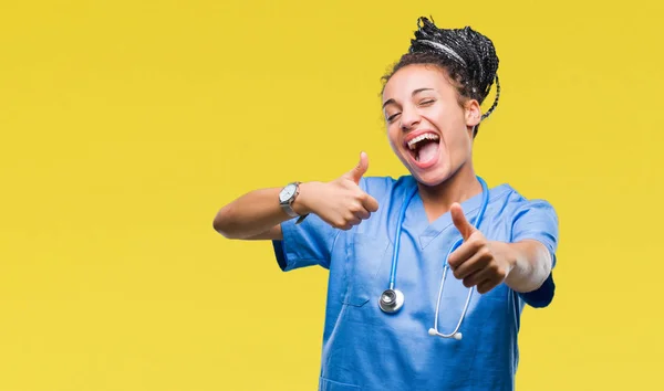 Jovem Trançado Cabelo Afro Americano Menina Profissional Cirurgião Sobre Fundo — Fotografia de Stock