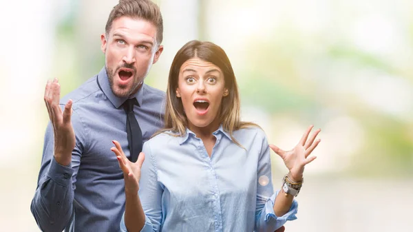 Trabajadores Jóvenes Pareja Negocios Sobre Fondo Aislado Celebrando Loco Loco — Foto de Stock