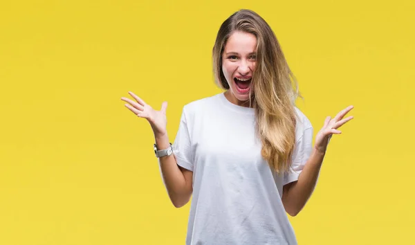 Unga Vackra Blonda Kvinnan Bär Casual Vit Shirt Över Isolerade — Stockfoto