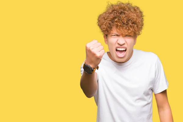 Jeune Homme Beau Aux Cheveux Afro Portant Shirt Blanc Décontracté — Photo