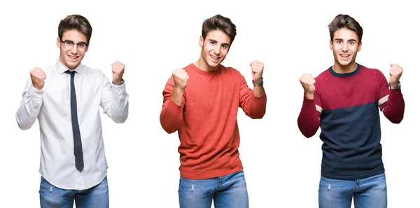 Collage Joven Hombre Negocios Guapo Sobre Fondo Aislado Celebrando Sorprendido —  Fotos de Stock