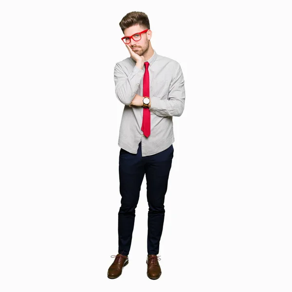 Young Handsome Business Man Wearing Glasses Thinking Looking Tired Bored — Stock Photo, Image