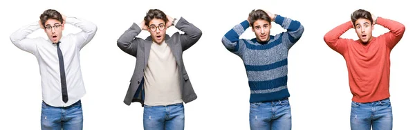 Collage Joven Hombre Negocios Guapo Sobre Fondo Aislado Loco Asustado — Foto de Stock