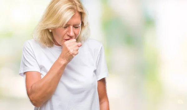 Middle Age Blonde Woman Isolated Background Feeling Unwell Coughing Symptom — Stock Photo, Image